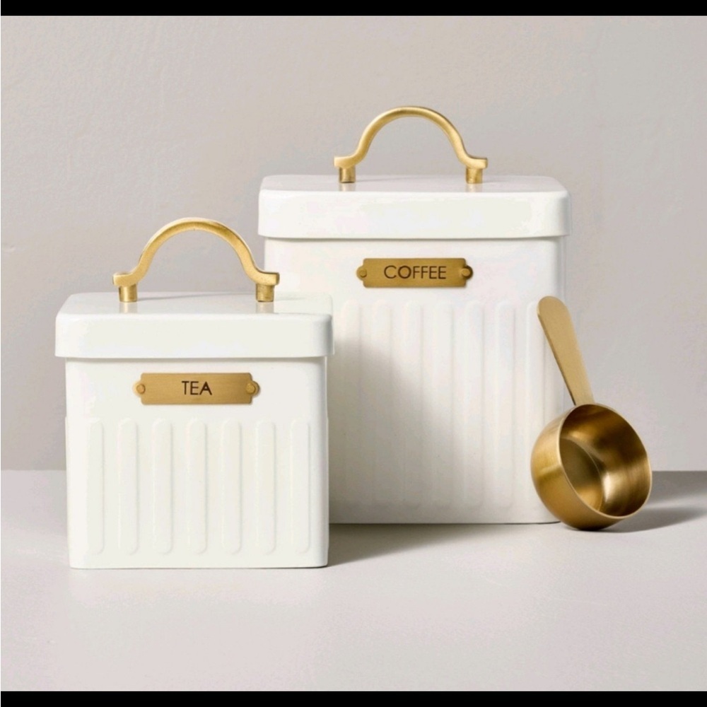 Hearth & Hand Magnolia Metal Coffee Tin w Scooper & Metal Tea Tin Cream …